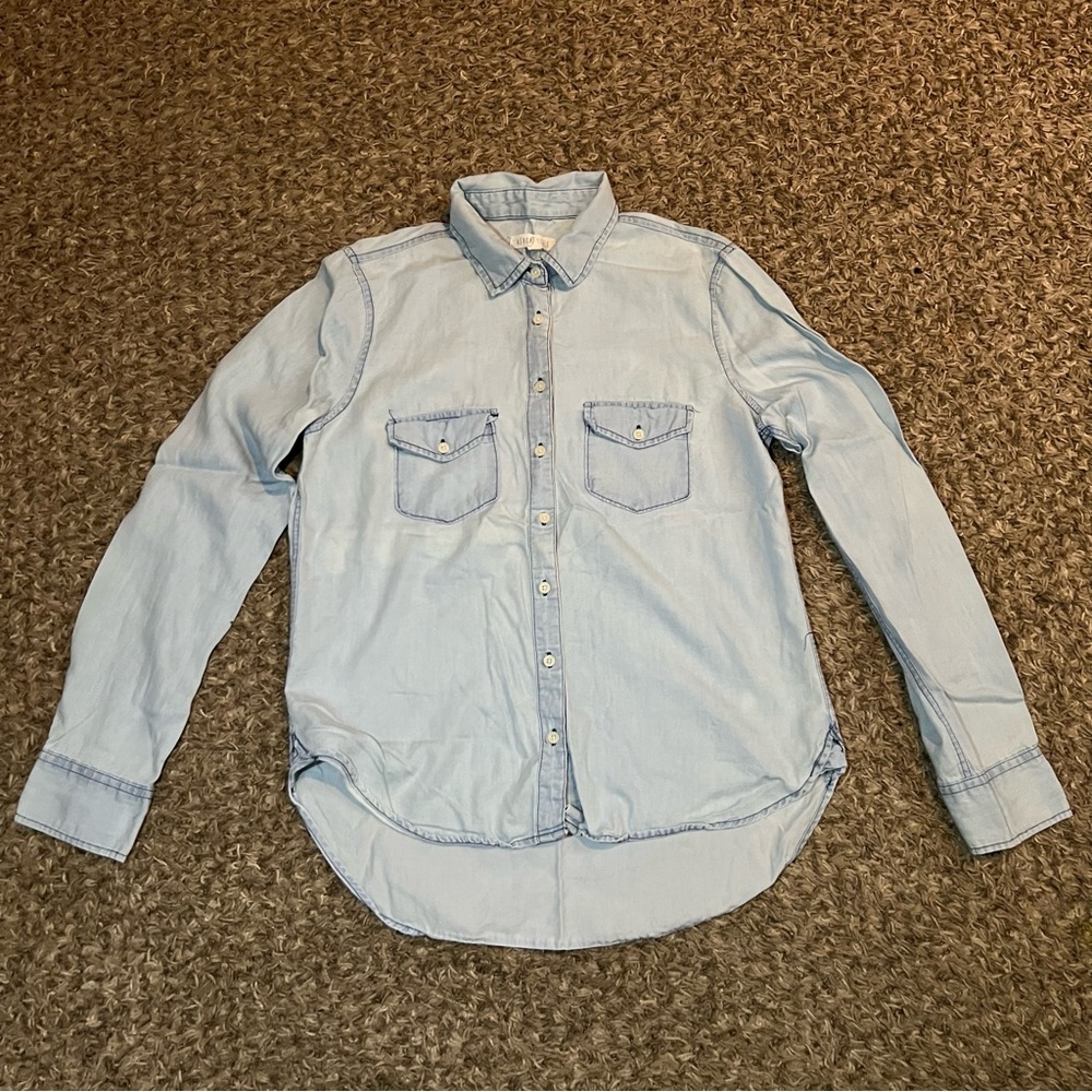 Aeropostale Womens M Washed Denim Look Button Up Long Sleeve Shirt Blue Medium